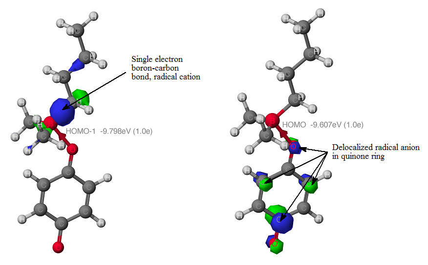 R-B bond (HOMO orbital) in quinone ring